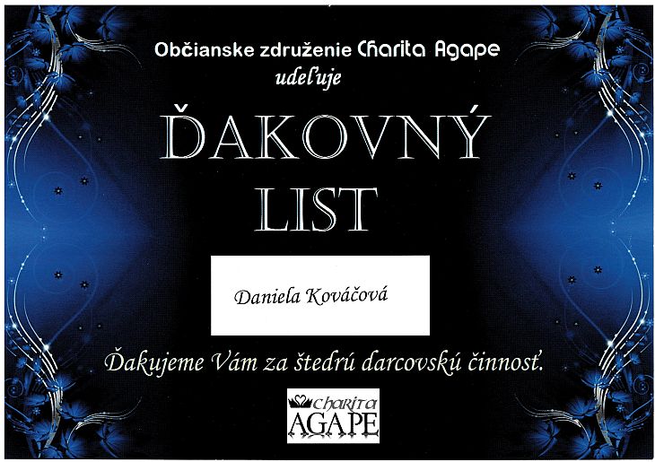 akovn list od Charity Agape